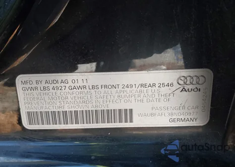 2011 Audi A4 2.0T Premium из США, поврежденный, VIN WAUBFAFL3BN040977